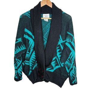 Vintage Herald House Blue Long Sleeve Cardigan Sweater Size M Ribbed Knit Comfy